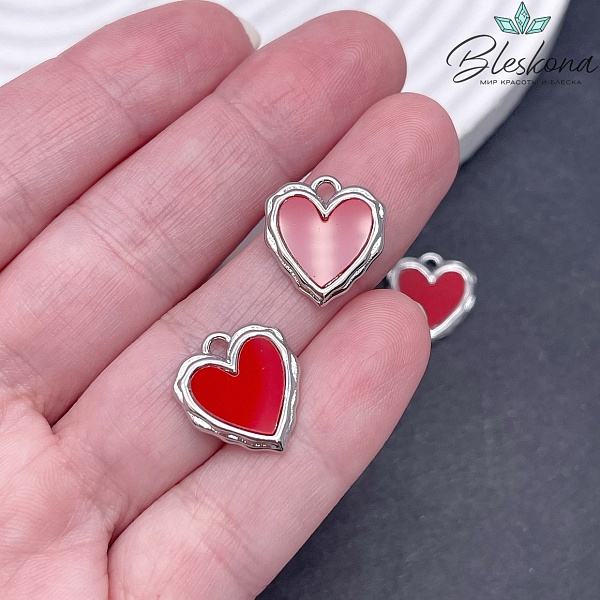 16*14 мм Цвет серебро, Подвеска Сердце красная керамика 