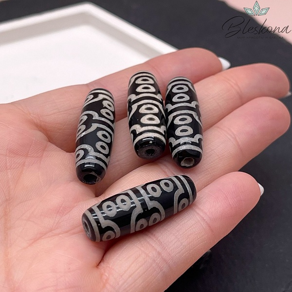 Бусина Дзи 16 глаз черно-белый бочонок 30*11 мм