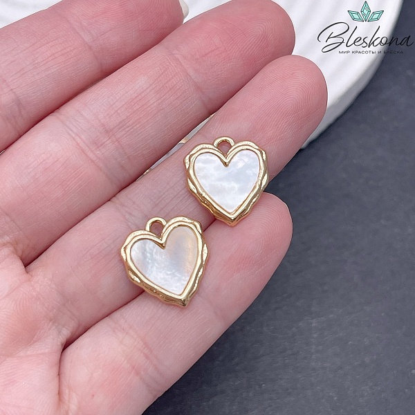 16*14 мм Цвет золото, Подвеска Сердце перламутр