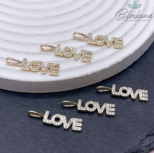 23,7*5,3мм Цвет золото, Подвеска Love цирконы