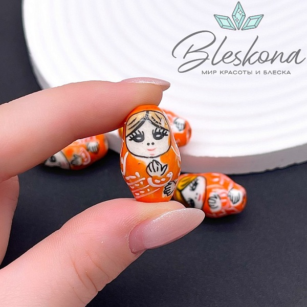 23*14 мм Керамика бусина матрёшка оранжевая