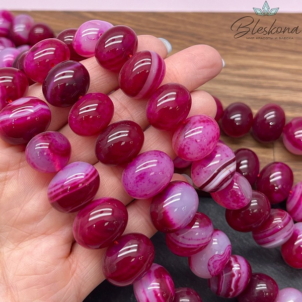 Агат (тонированный) фуксия №1 галтовка 15*18 мм