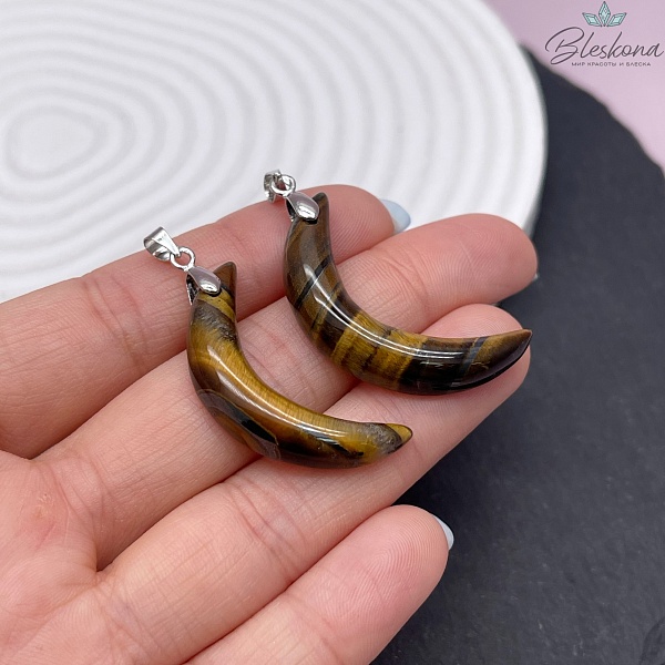 35,5*19,5 мм Цвет серебро, Подвеска полумесяц Тигровый глаз