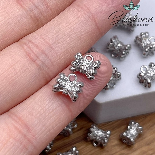 7,5*8 мм Цвет серебро, Бейл с цирконами неразъемное кольцо 