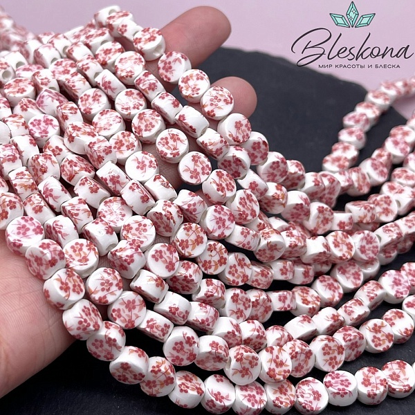 8,5 мм Керамика Бусина таблетка роспись гжель №11