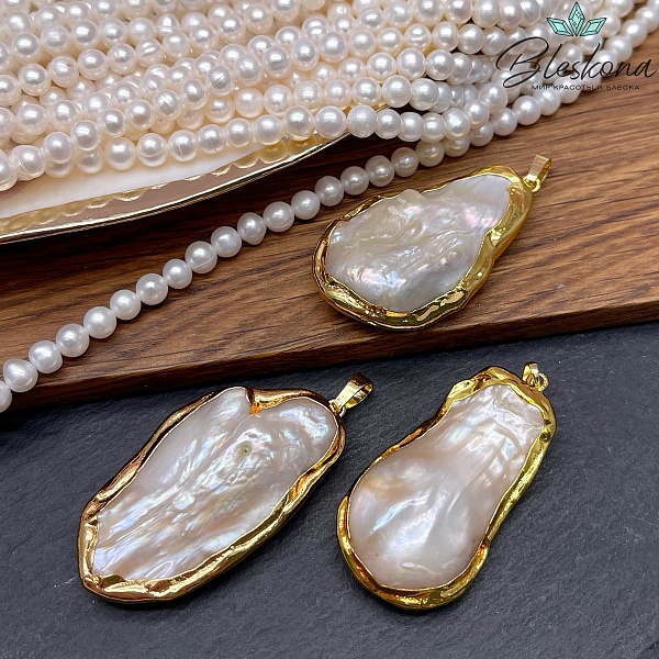 38*25 мм Цвет золото, Подвеска  Жемчуг фриформ