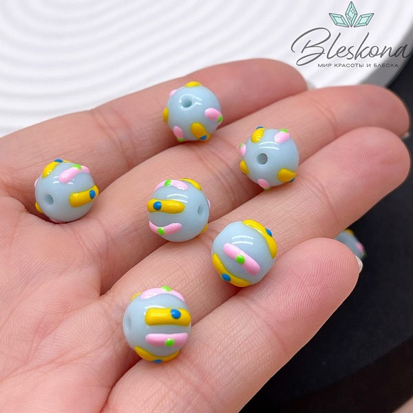 10 мм Бусина шар голубой полоски