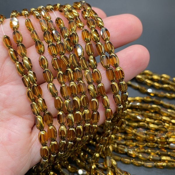 4,3*6,5 мм Стекло Lux, рис огранка, цвет желтый  в обрамлении