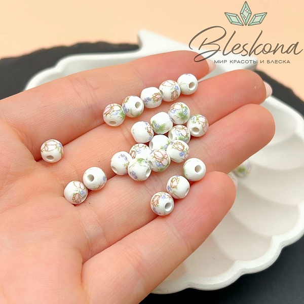 6 мм Керамика Бусина роспись гжель №6 (штучно)