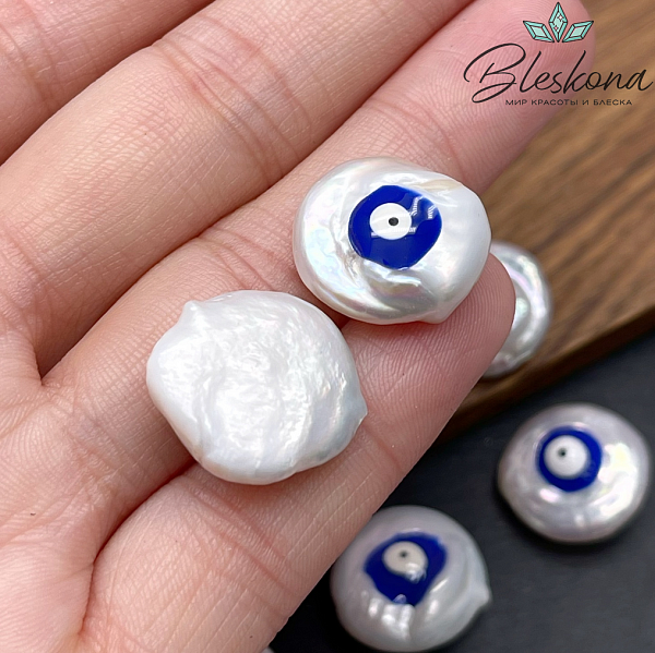 Жемчуг фриформ с глазком синяя эмаль ~16-18 мм