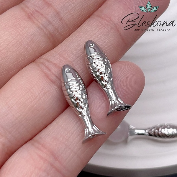 20*6 мм Цвет серебро, Бусина Рыбка