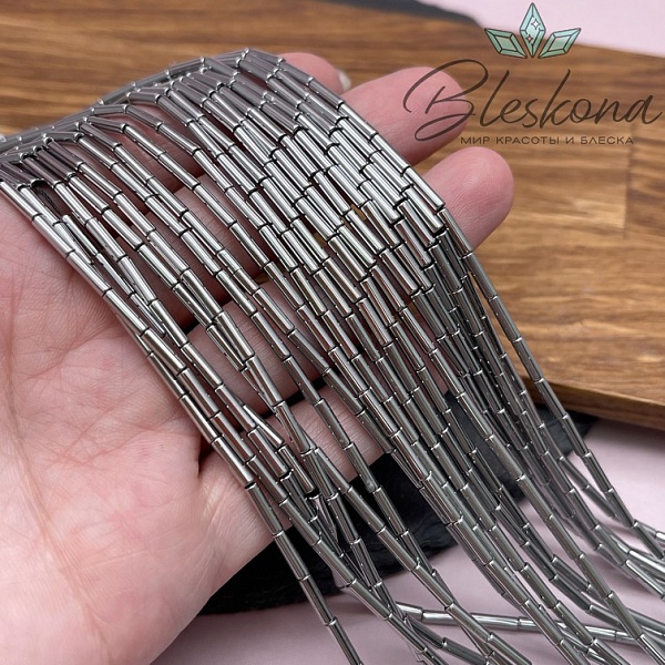 8*2 мм Гематин трубочки, цвет темное серебро, имитация