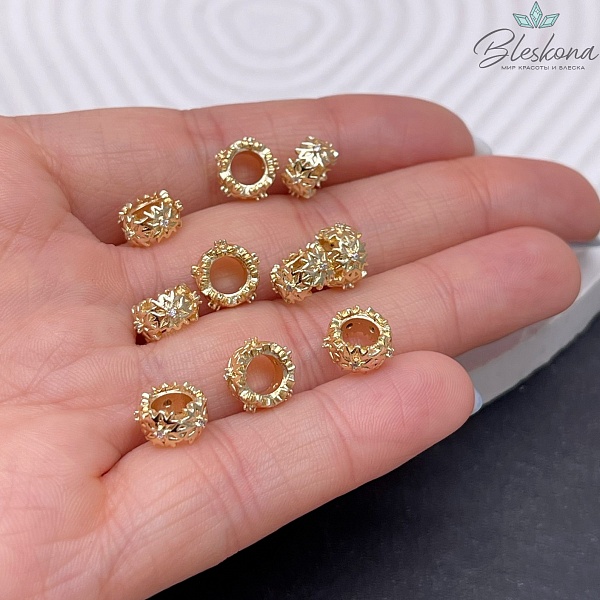 5*9 мм Цвет золото, Бусина цветы цирконы