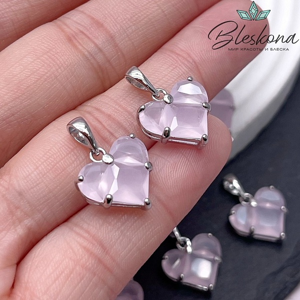 14,5*14 мм Цвет серебро, Подвеска Сердце розовые матовые цирконы