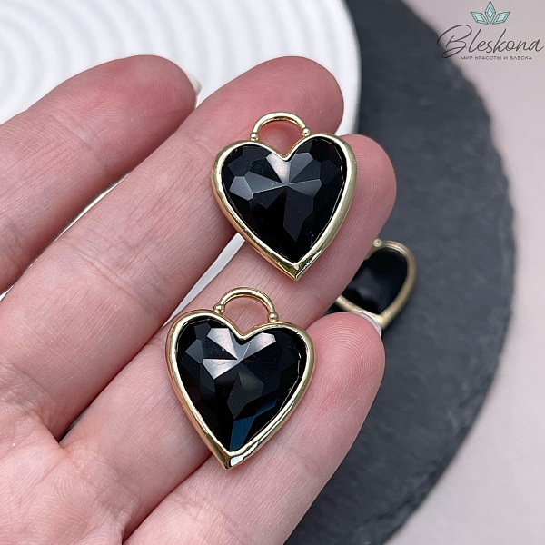 23,5*19 мм,Подвеска Сердце черный агат ,цвет золото