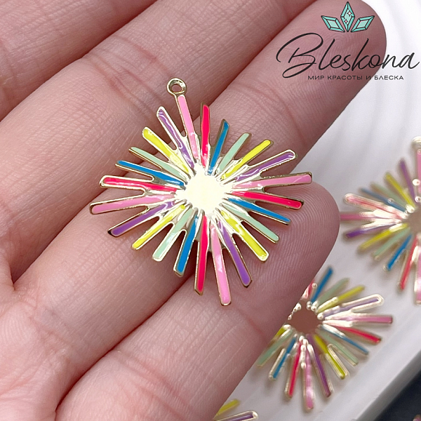 31*29 мм Цвет золото, Подвеска ромб лучики цветная эмаль