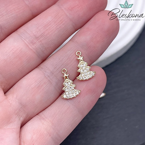 13*9 мм Цвет золото, Подвеска Елка цирконы 