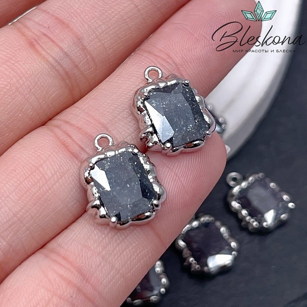 16*12,7 мм Цвет серебро, Подвеска черное сахарное стекло 