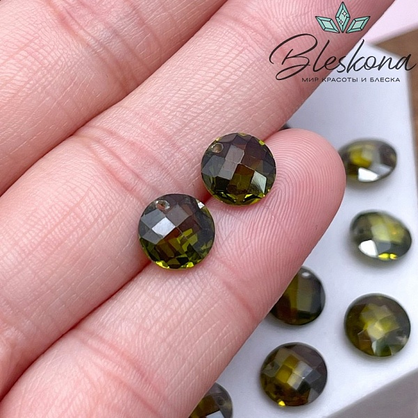 8 мм, Подвеска Циркон круг темно-зеленый №1 (кубический цирконий, фианит) 