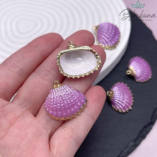 (23-26)*(25-30) мм, Цвет золото, Подвеска Ракушка сиреневая