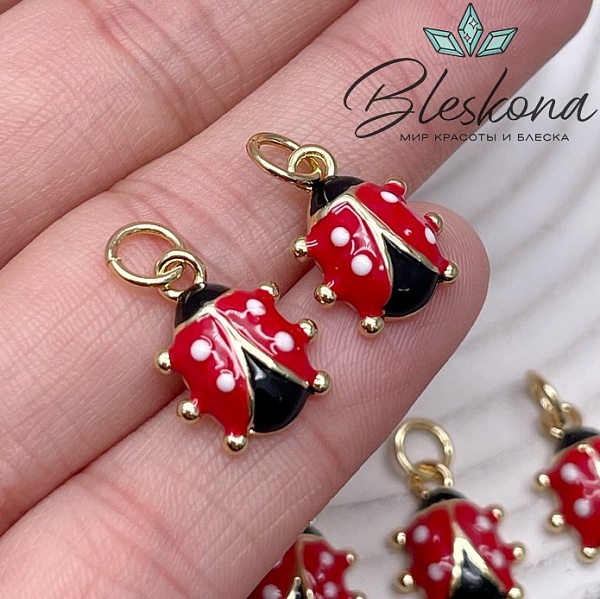 15*12 мм Цвет золото, Подвеска Божья коровка эмаль