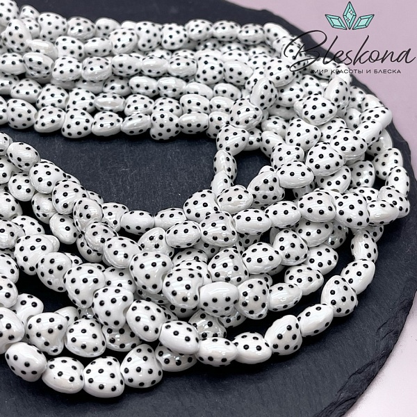 9,5-10 мм Бусина сердце, керамика цвет белый