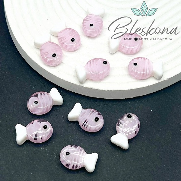 20*12 мм  Бусина рыбка прозрачно- розовая