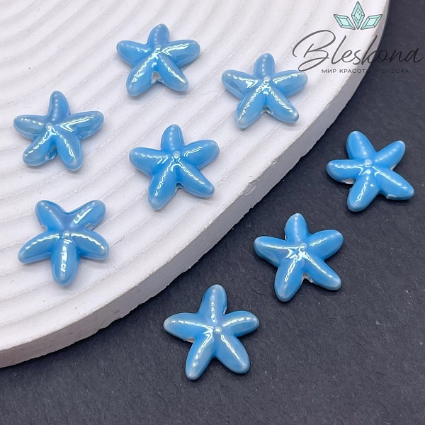 17 мм Бусина морская звезда, керамика цвет голубой