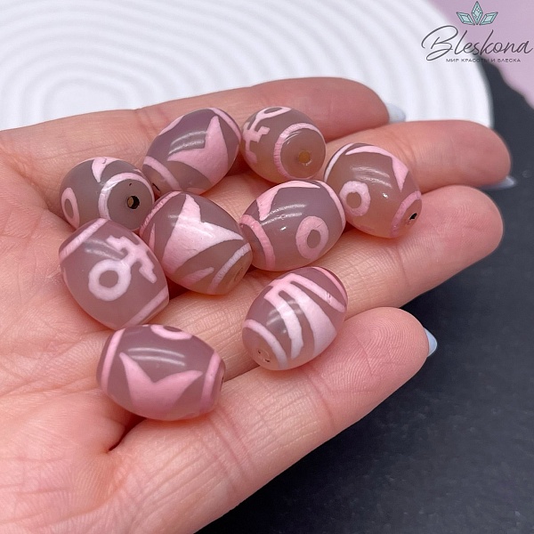 Бусина Дзи Большой человек (Аристократ) розовый бочонок 16*12 мм