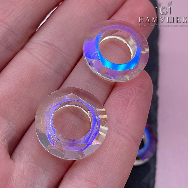 20 мм, Подвеска кольцо стекло белое с переливом (ABB) уп. 2 шт