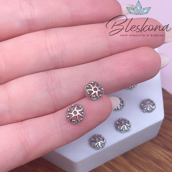 7 мм Цвет серебро, Шапочка узор 