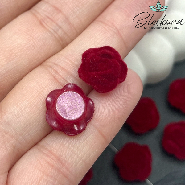 13мм Бархатная бусина Цветок - Роза, Цвет бордо