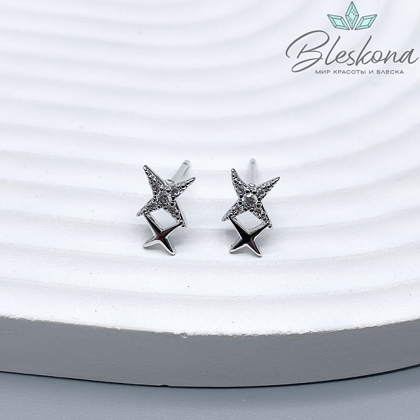 9,4*6 мм Цвет серебро, Пусеты северная звезда