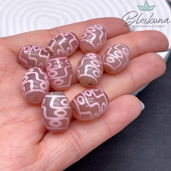 Бусина Дзи 9 глаз розовый бочонок 16*12 мм