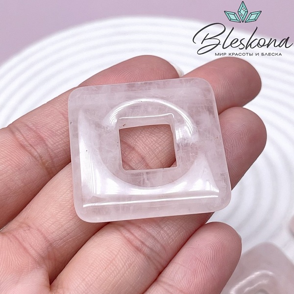 34 мм Подвеска квадрат Розовый кварц