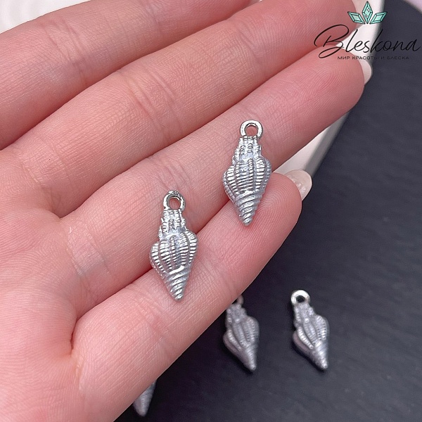 19*8,5 мм Цвет серебро, Подвеска ракушка белая эмаль