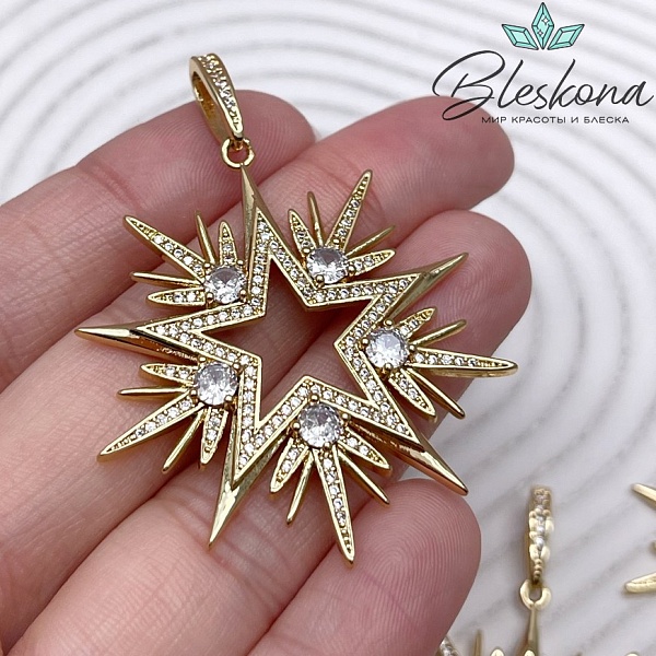 44*39 мм Цвет золото, Подвеска Звезда с цирконами и бейлом