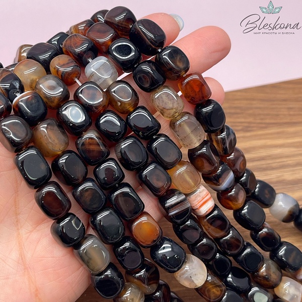 Агат черно- коричневый фриформ прямоугольник 11*10 мм