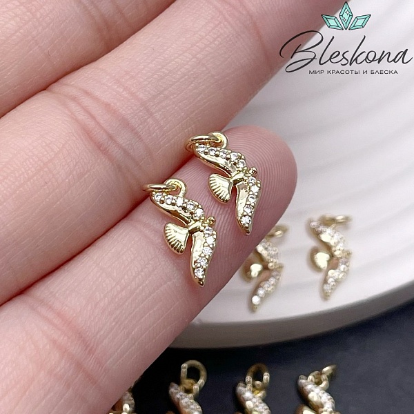 12*5 мм Цвет золото, Подвеска Голубь с цирконами