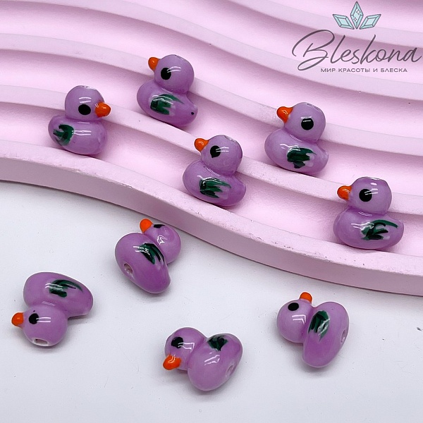 12*12,5 мм Керамика бусина уточка фиолетовая