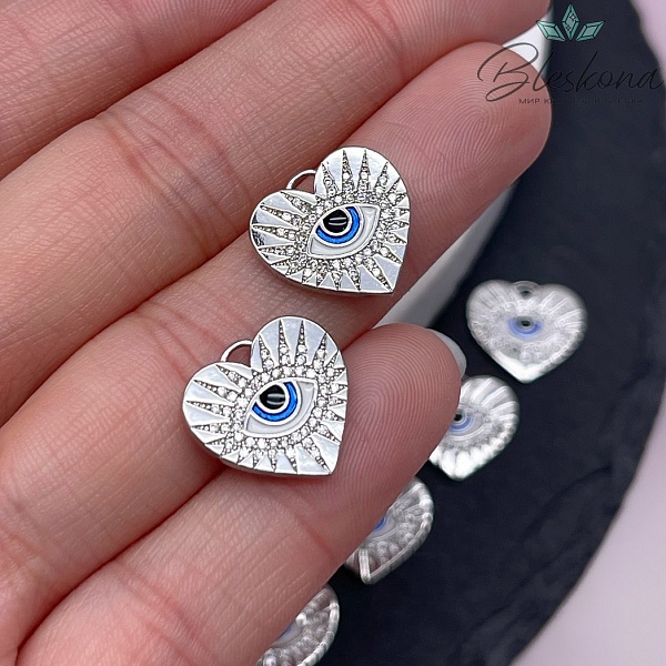 14*14,7мм Цвет серебро, Подвеска сердце глаз  