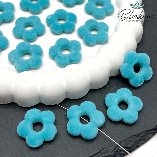20мм Бархатная Подвеска-бусина цветок, Цвет голубой