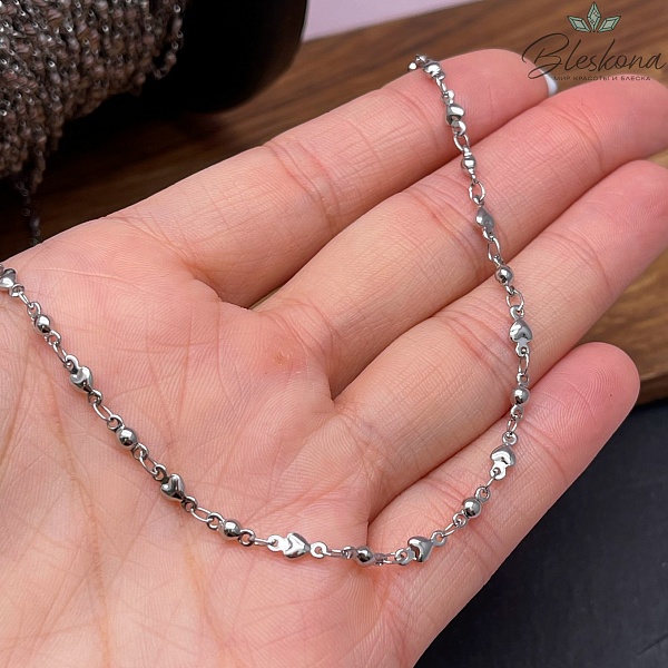 Цепь №С92 Цвет серебро 7,5*3,4/6,9*2,6 мм сердце, круг Сталь