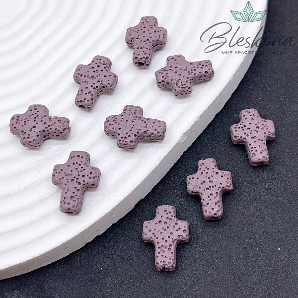 Лава Вулканическая Бусина крест фиолетовый 17*13 мм