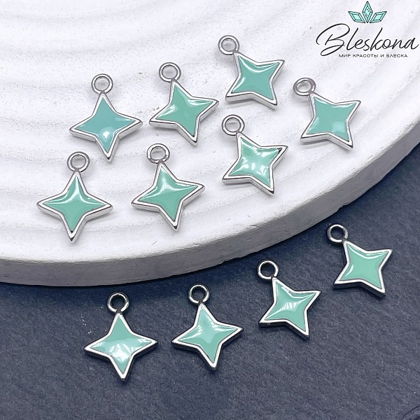 Подвеска Северная Звезда  эмаль тиффани,цвет серебро 10*13мм