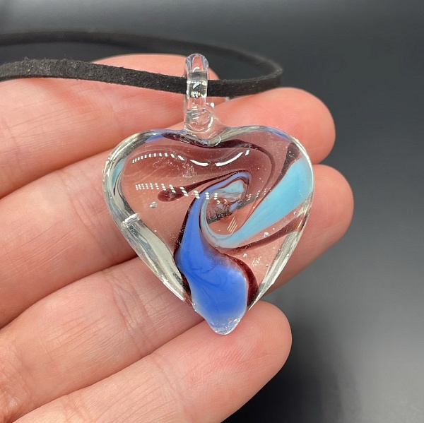 31*38мм, Подвеска сердце сине-голубой рисунок