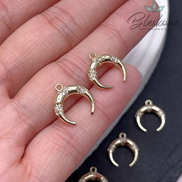 13*14 мм Цвет золото, Подвеска лунница цирконы