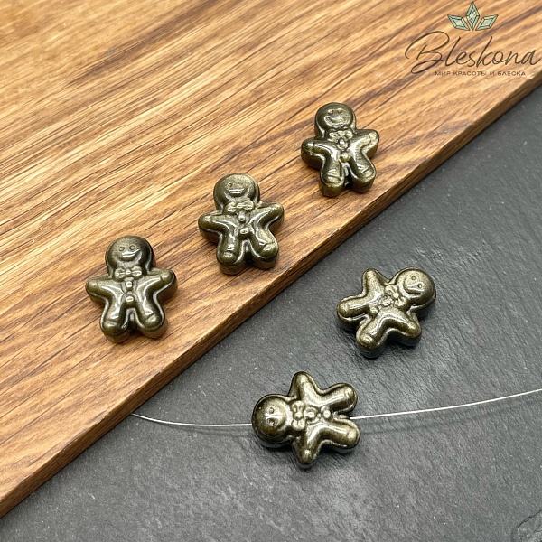 Резная бусина Печенька Обсидиан золотистый  16,7*20 мм