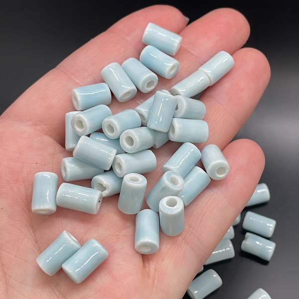 6*10 мм Бусина трубочка, керамика цвет голубой
