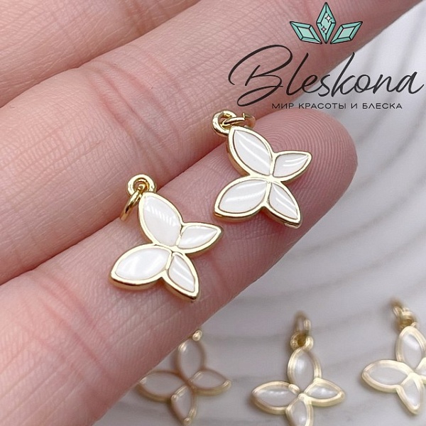 14*12 мм Цвет золото, Подвеска Бабочка белая эмаль 